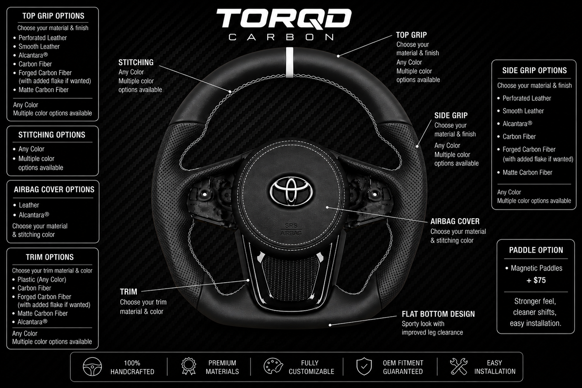 GR Supra Compatible Customizable Flat Bottom Steering Wheel