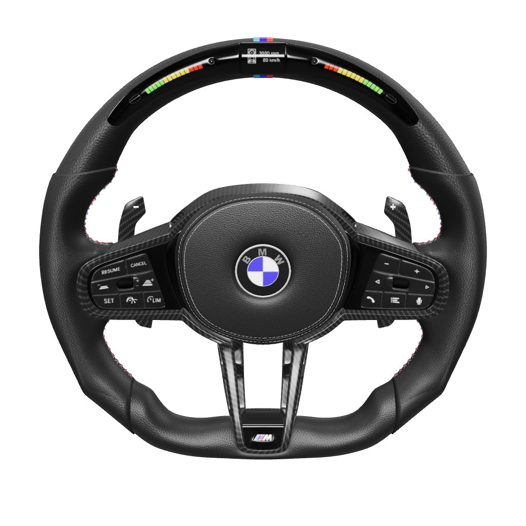 2019-2026 BMW M LCI Compatible Customizable Flat Bottom Steering Wheel (3D Configuration)